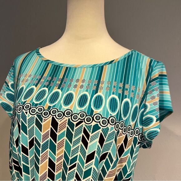 Laundry by Design short sleeve geometric print dress with belt size Large - Picture 2 of 15